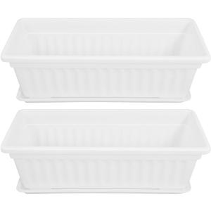 Rectangular Plastic Planter Pot 2 Pack with Drainage Saucers 5.5X7.4X5.5 Inches Indoor Outdoor Garden Vegetable Succulent Flower Box, 43x19cm