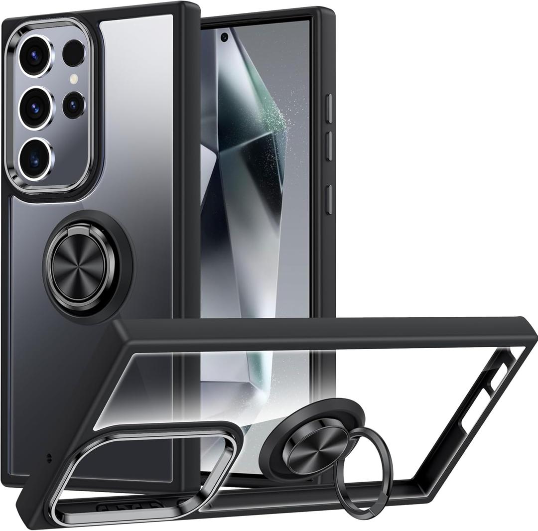 Silverback for Samsung Galaxy S25 Ultra Case Clear with Ring Stand, Shockproof Protective Slim Lightweight Phone Case for Galaxy S25 Ultra, Black Clear