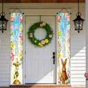 Nuxovilar Easter Door Banners He is Risen Cross and Bunny Banner Polyester 12x70.86in Easter Banners for Outside Banner Decor for Home Porch Church