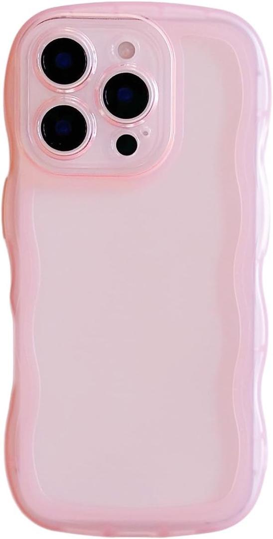 Cute Case for iPhone 14 Pro Max 6.7 Inch, Wave Frame Shape Soft Silicone Shockproof Protective Slim Phone Cover for Women Girls, Clear/Pink