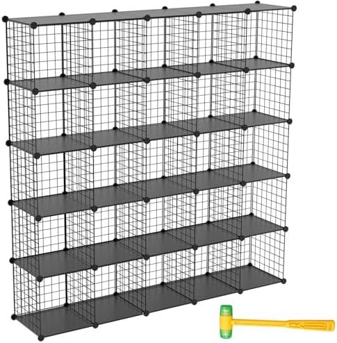 TUMUCUTE Wire Cube Storage Organizer, 25-Cube Metal Storage Shelves Bookshelf, Stackable Modular Closet Organizer for Bedroom Living Room, Office,Storage Shelves