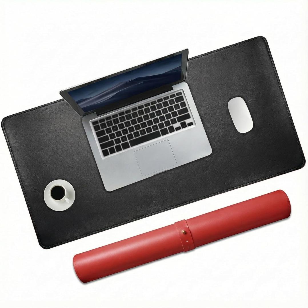 Double-Sided Leather PU Large Mouse pad, Computer Desk pad Non-Slip, Waterproof, Easy to Clean, Suitable for Office and Home Office Writing (Black and Red, 31.515.7 Inches)