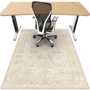Office Chair Mat for Hardwood Floor, 48"x60" Desk Chair Mat for Home Office, Anti-Slip Under Desk Mat Rug for Rolling Chair,Floor Protector Washable Rug for Gaming Chairs-Beige