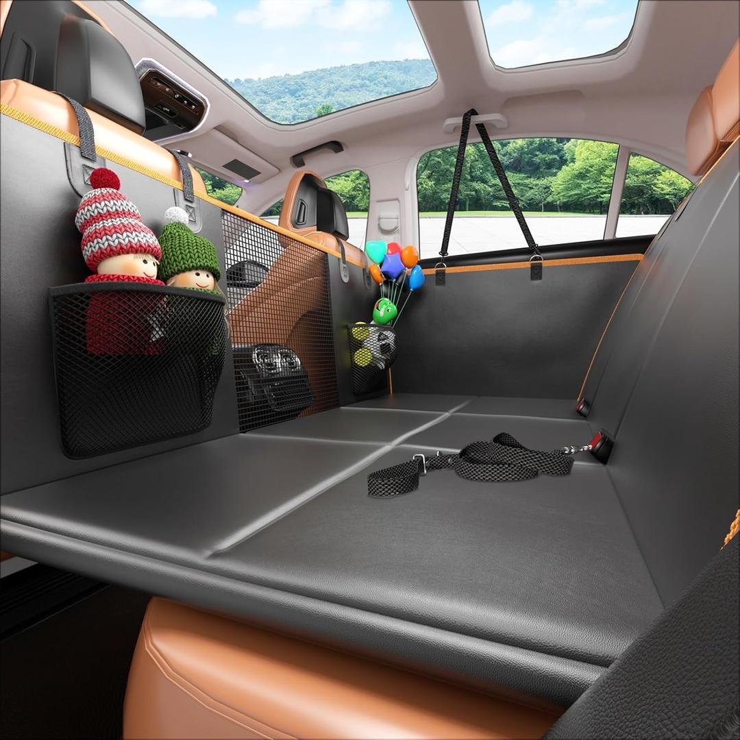 Back Seat Extender for Dogs: Mobile Cozy Pet Den! Skin-Safe Padding, Heavy-Duty PU Leather with Hard Bottom, 450lb Capacity-Waterproof, Non-Slip, 45% More Space (Fits Cars, SUVs & Small Trucks)
