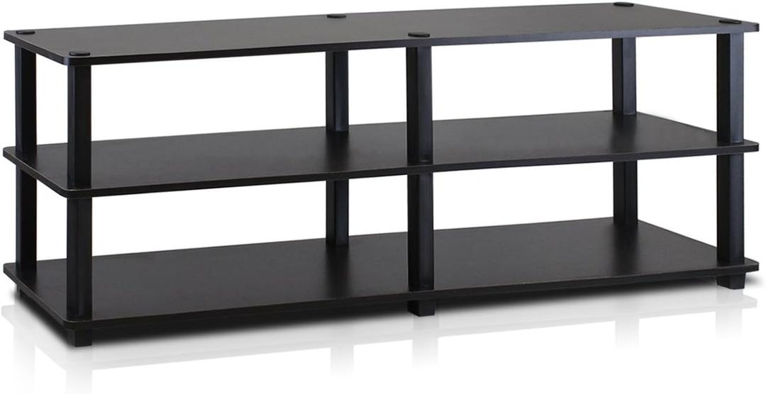 Furinno TURN-S-TUBE TV Stand, 3-Tier Entertainment Center, Toolless TV Console for TV up to 55 Inch, with Open Shelves, for Living Room, Bedroom, Espresso