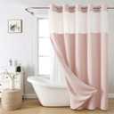 Eachope Extra Long No Hooks Needed Linen Textured Shower Curtain with Snap-in Fabric Liner Set,Blush Hotel Luxury Decor Shower Curtains for Bathroom,Waterproof & Washable,71Wx86H
