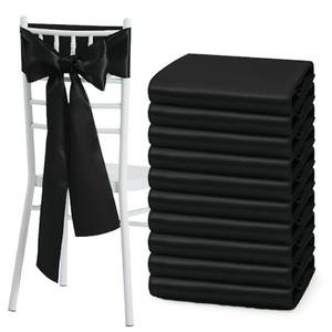 Black Satin Chair Sashes Bows Universal Chair Cover for Wedding Reception Events Banquets Party, Hotel Event Decorations