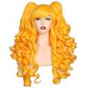 ColorGround Long Curly Cosplay Wig with 2 Ponytails (Yellow)