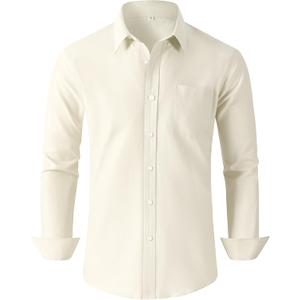 Grade 3.5 Wrinkle-Resistant Men's Lightweight Oxford Dress Shirts Long Sleeve Business Casual Pocket Shirt (Large, 00116_ivory)