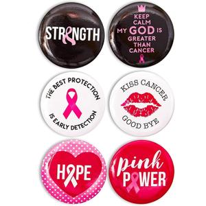BLUE PANDA - 24 Pack Breast Cancer Awareness Pins Bulk, Black & Pink Round Buttons Accessories, 6 Designs, 2.25 in