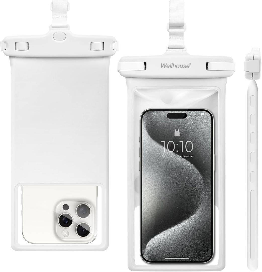 wellhouse Waterproof Phone Pouch, Waterproof Phone Case for iPhone 17 16 15 14 13 Pro Max XS Samsung, IPX8 3D Cellphone Dry Bag Beach Essentials (1 Pack - White8.0, 8 inch)