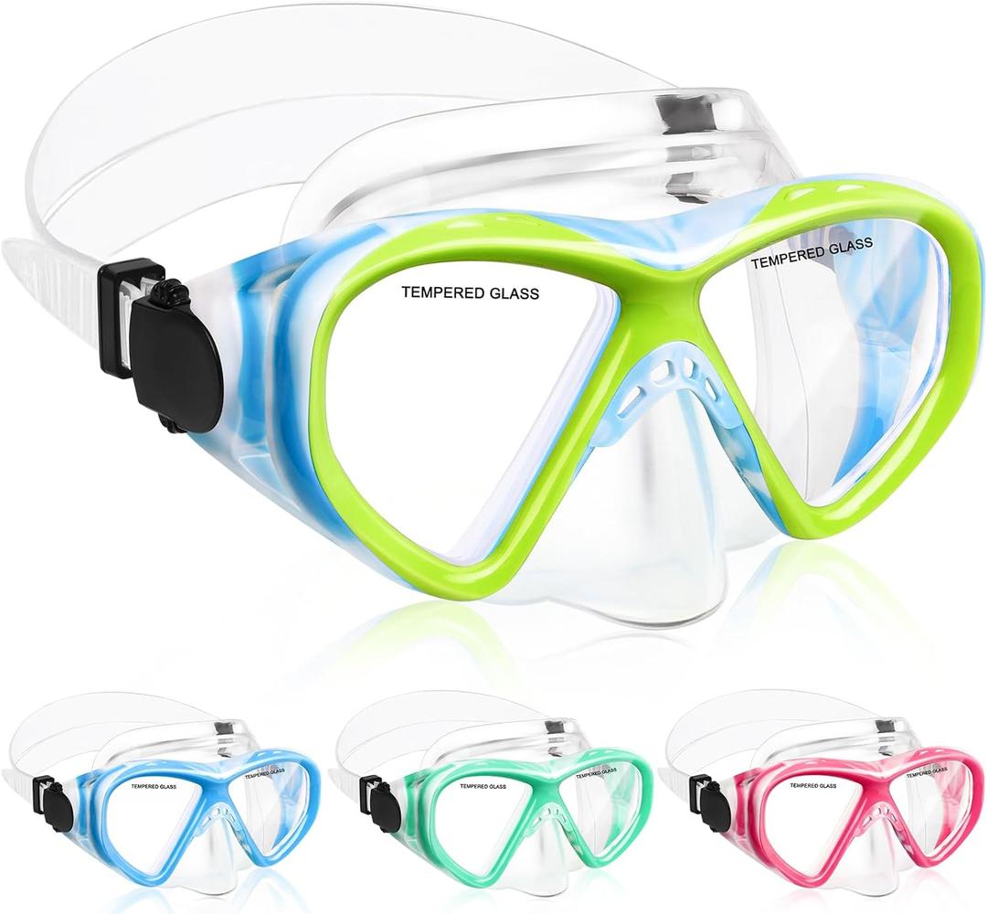 Kids Swim Goggles Snorkel Diving Mask for Boys Girls Ages 5-15, Two-Color Anti-Fog Swimming Goggles with Nose Cover (1PCS Blue)