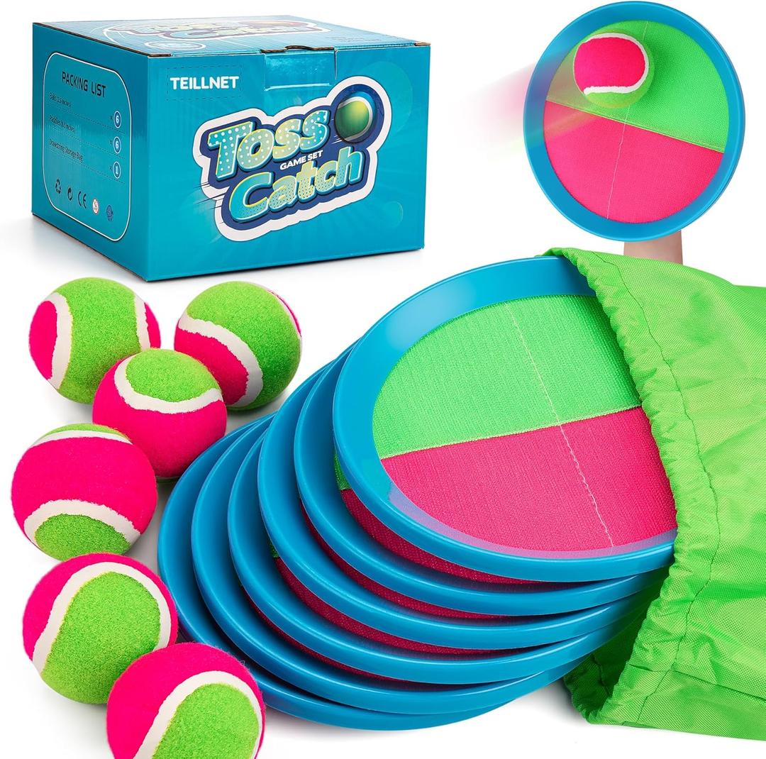 Toss and Catch Ball Set Upgraded - Kids Toys Outdoor Games for Whole Family - Water-Resistant Great for Beach Pool Yard Games - Classic Gift for Boys Girls 3 4 5 6 7 8 9 10 11 12+ Years Old (Pink)
