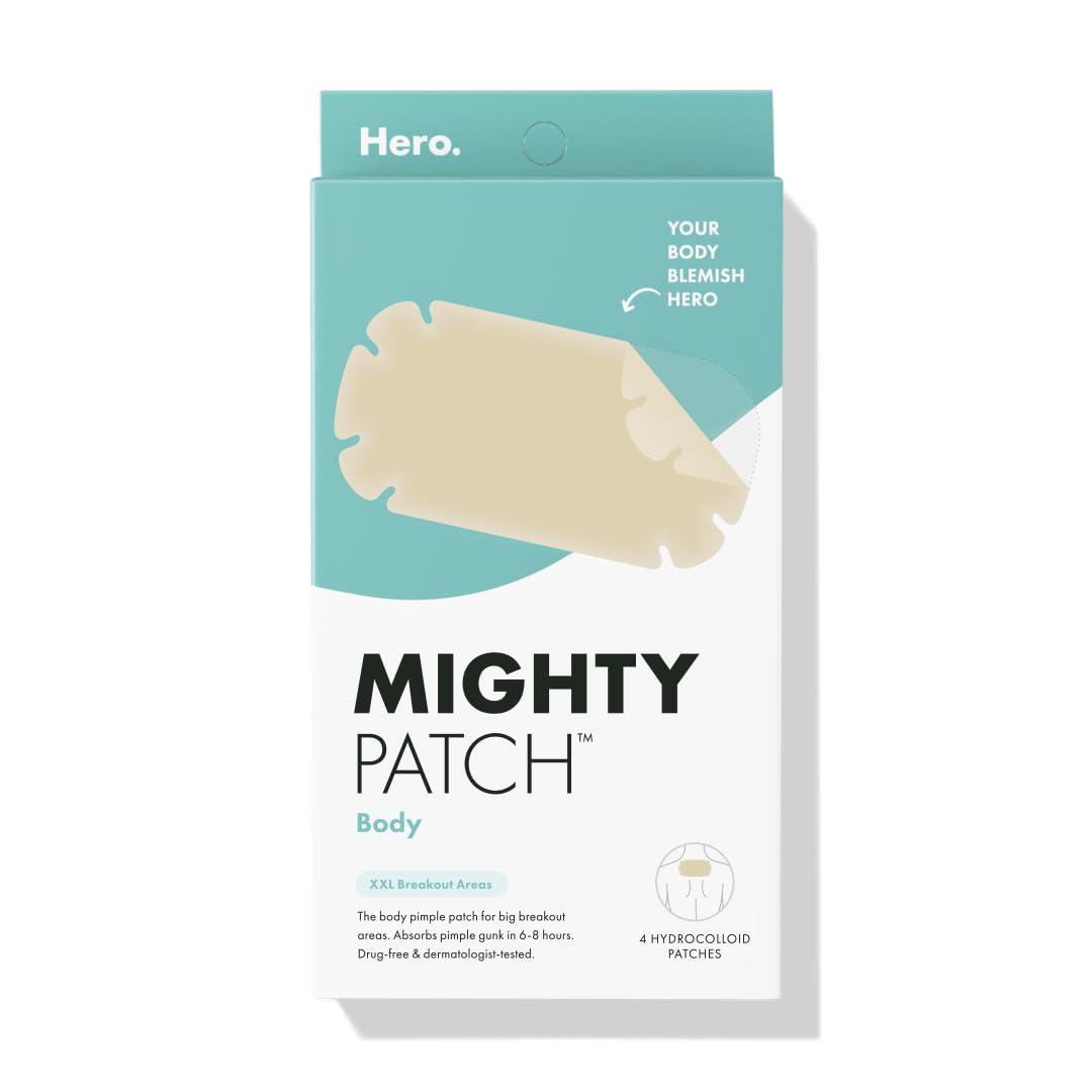 Mighty Patch Hero Cosmetics Body Patch The XXL Hydrocolloid Patch for Bacne, Chestne, and Other Body Breakouts. Derm-Tested. Medical-Grade Hydrocolloid. Absorbs Pimple Gunk in 6-8 Hours, 4ct