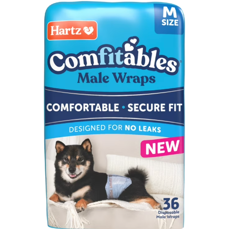 Hartz Comfitables Disposable Male Dog Wraps with Stretchy Waistband, Medium 36 Count