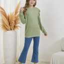 Girls Puff Sleeve Cute T Shirts Kids Fall Tops Crewneck Clothes Loose Fit 5-14Y