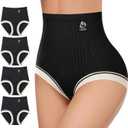 Women's High Waisted Underwear Tummy Control Ladies Panties Postpartum Briefs Breathable Full Coverage, 4 Pack