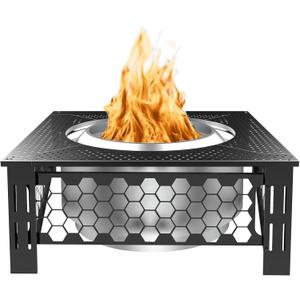 Fire Pit Surround Tabletop for Solo Stove Yukon, Accessories for Solo Stove, Large Surround Table for Stove with Diameter Less Than 27", Square Metal Black