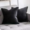 MIULEE Pack of 2 Decorative Velvet Throw Pillow Cover Soft Pillowcase Solid Square Cushion Case for Sofa Bedroom Car 20x20 Inch 50x50 Cm Black (20" x 20" (Pack of 2))