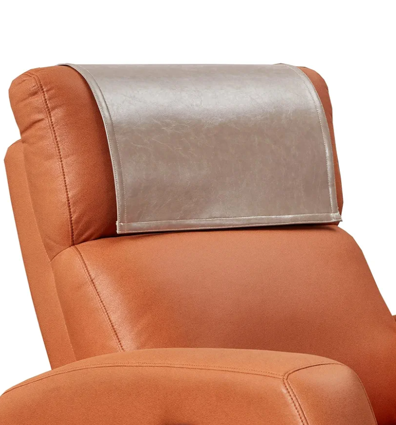 Non Slip Recliner Headrest Protector Washable Faux Leather Headrest Covers for Recliner Chair Waterproof Couch Head Rest Covers for Sofa,Furniture,Office Chair,Theater Seat (Taupe)