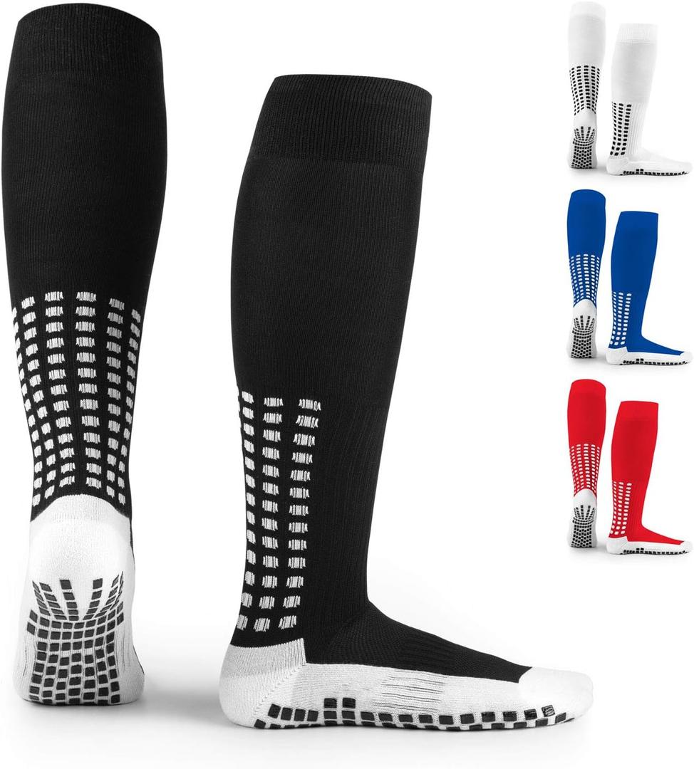 LUX Anti Slip Soccer Knee Socks,Non Slip Football/Basketball/Hockey Sports Grip Socks (Black)