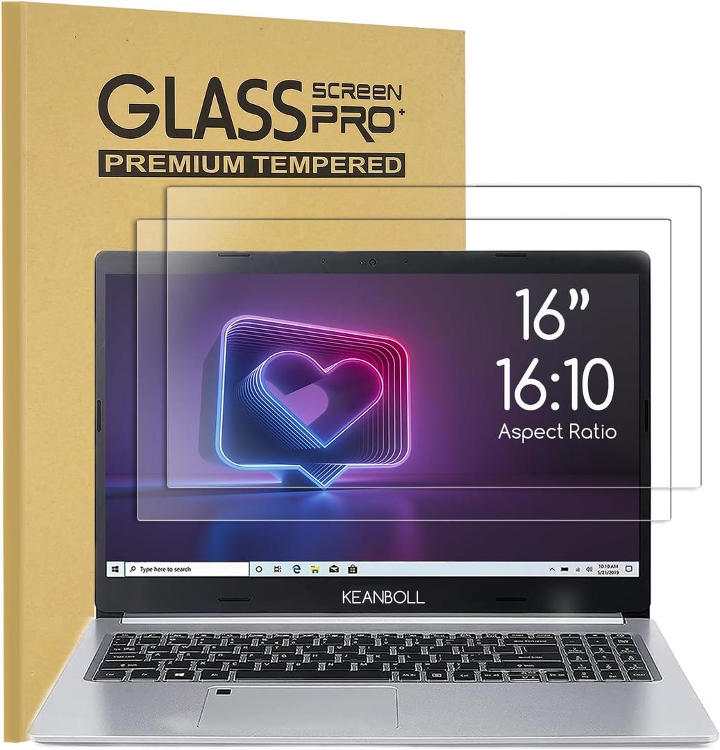 KEANBOLL 2-Pack 16 inch Laptop Tempered Glass Screen Protector for HP Dell Lenovo Asus Acer Samsung etc Laptop-(16 inch 16:10 Aspect Ratio)-Tempered Glass,Ultra Clear-2 Pack