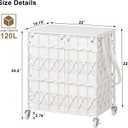 Double Laundry Hamper with Wheels and Lid, 120L Handwoven Laundry Basket