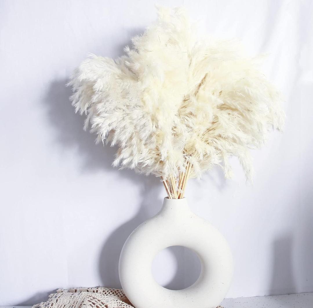 White Pampas Grass for Home Decor - Elegant Boho Decor - Premium Quality Pampas Grass Stems - Perfect for House, Nursery, Western, Wedding, Table, and Bohemian Decor