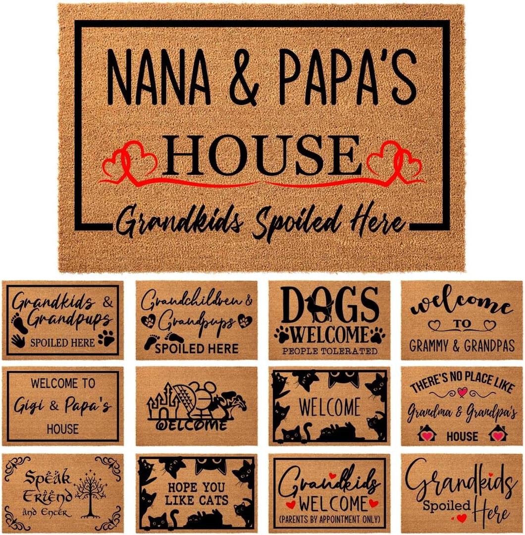 Funny Coir Doormat Gigi Mimi Nana Papa's House Grandkids Spoiled Here Front Porch Decor Mats For The Entrance Way Heavy-Duty PVC Back Non Slip Outdoor Coconut Coir Gift Doormat 23.6 x 15.7 inch
