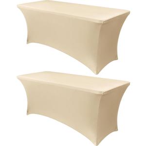 Obstal 6ft Stretch Spandex Table Cover for Standard Folding Tables - 2 Pack Universal Rectangular Fitted Tablecloth Protector for Wedding, Banquet and Party, 72L x 30W x 30H Inches, Champagne, 2pc