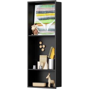 BWE Black Shower Niche 12" X 30" Stainless Steel Bathroom Niche for Shower Wall NO Tile Needed 3-Tier Recessed for Bathroom Storage,Over Mount Installation