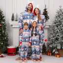 Christmas Onesie Pajamas Family Vacation Novelty One-piece Hooded Matching PJs Allover Pattern Sleepwear Nightwear (X-Large, Blue Bear Penguin)