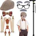 6 PCS Old Man Costume for Boys,100 Days of School Old Person Costume for Kids Grandpa Cosplay