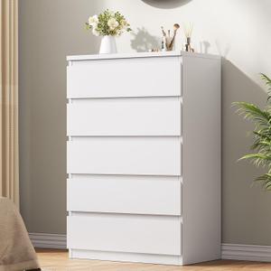 White 5 Drawer Dresser for Bedroom, 15" D x 23.7" W x 40.4" H in Simply Modern Chest of Drawers, Wood Storage Dresser with Deep Drawers for Living Room Hallway Entryway, White