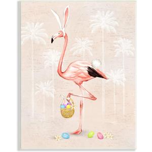Stupell Industries Easter Flamingo Pink Bird Egg Hunt Basket, Design by Ziwei Li (13"L x 0.5"W, Beige)
