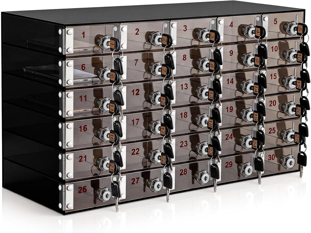 Layhit 30 Slots Cell Phone Locker Box for Classroom, Back to School, Black, 19.69"D x 11.81"W x 7.87"H