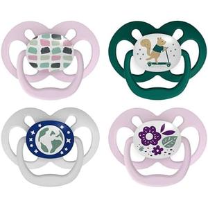 Dr. Brown's Advantage Glow-in-the-Dark Baby Pacifier, Fully Symmetrical Soother with Soft Silicone Bulb, Scooter Squirrel-Purple Nature, 6-18m, BPA Free, 4 Pack