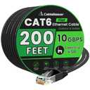 Cat 6 Flat Ethernet Cable 200ft, 10Gbps, Black