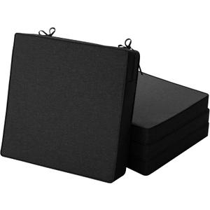 Outdoor Chair Cushions, Water-Resistant & Fade-Resistant, Patio Furniture Square Seat Replacement Chair Pads with Ties Zipper, Removable Cover, Non-Slip Bottom, Set of 4, 22 x 22 Inch, Black, 22" x 22" 4 Pack