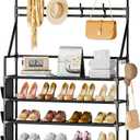 OYREL Shoe Rack, 5 Tier Shoes Storage Organizer, with Functional Hooks and Side Pocket, 20-25 Pairs, for Closet/Entrance/Entryway, Sneaker and Boot Stackable Free Standing Shoe Rack