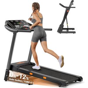 THERUN Incline Treadmill for Running and Walking, 300 lbs Weight Capacity, Wide Belt, 3.0 HP, 18" LED Screen, 2 Layers Shock-Absorbing (Orange Black-Auto Incline)