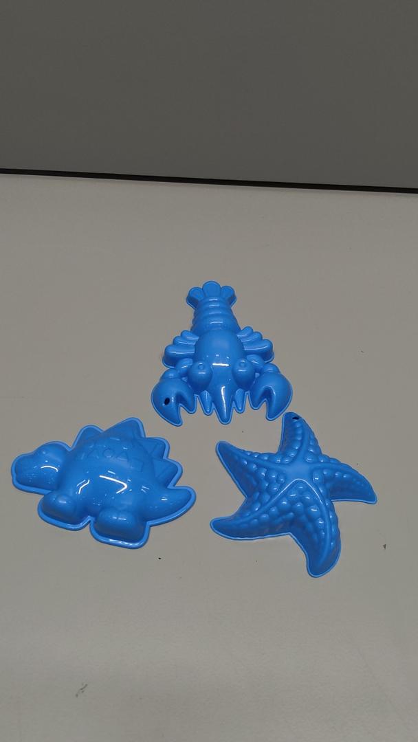 Set Of 3 Blue Plastic Sand Molds – Lobster, Starfish & Dinosaur Shapes For Beach & Sandbox Fun – Durable & Kid-Friendly