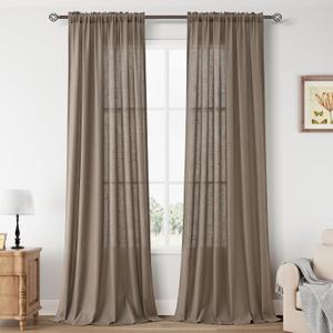 Guken Taupe Grey Linen Curtains 96 Inch Length for Living Room Bedroom 2 Panels Set Rod Pocket Light Filtering Semi Sheer Window Curtains 52 Inch Width Boho Farmhouse Linen Drapes, W52xL96