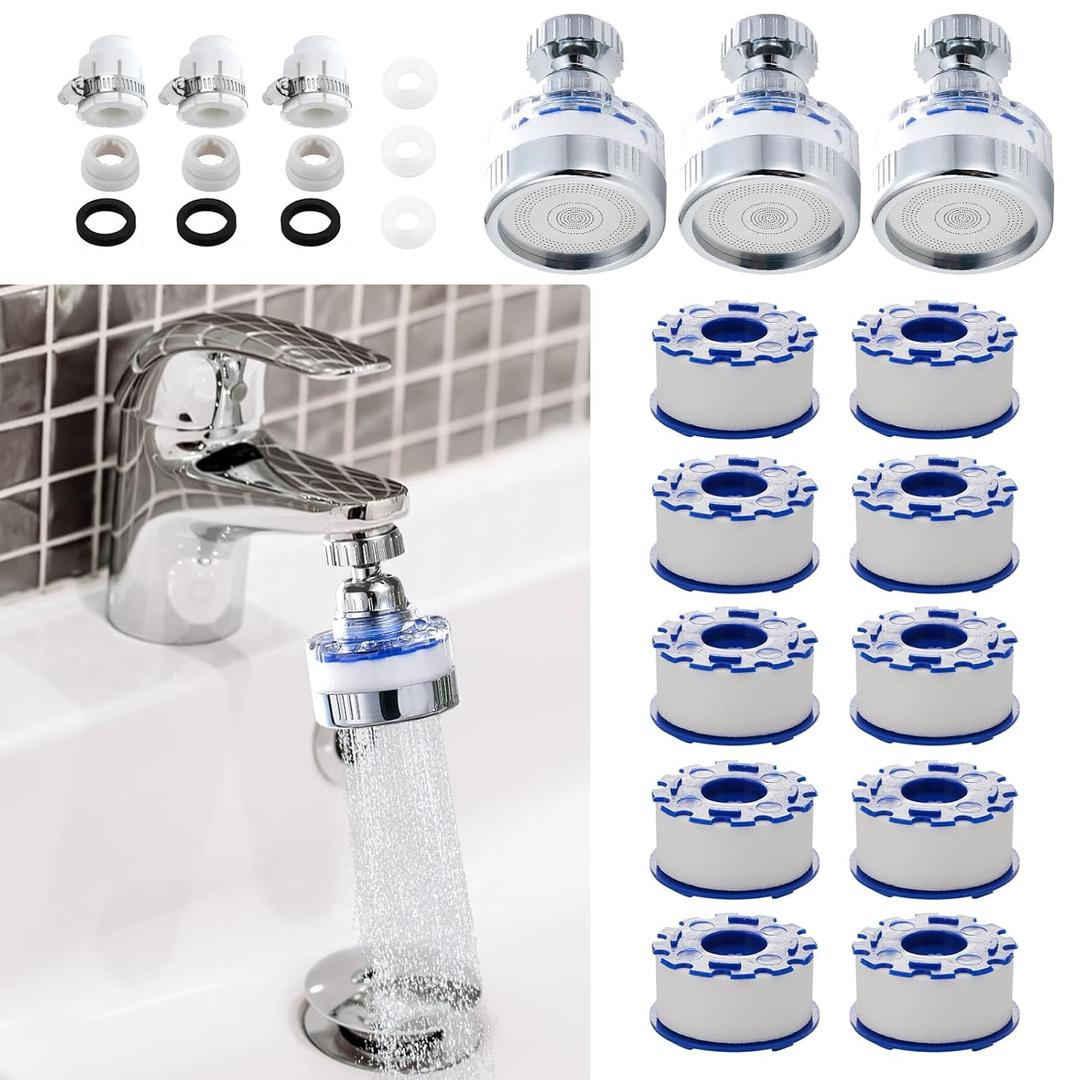 13 Pcs Sink Water Filter Faucet Set, 360  Rotating Bathroom Sink Filter, Kitchen Sink Faucet Water Filter Removes Chlorine Fluoride Hard Water Faucet Extender for Home Kitchen & Bathroom
