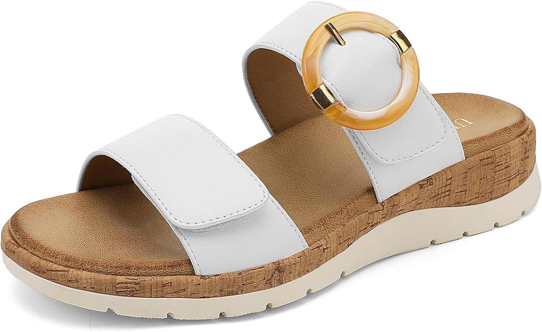 UBFEN Womens Flat Sandals Slides With Arch Support Comfy Walking Wedge Cushion Summer Shoes, Size US 7.5