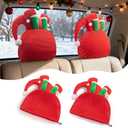 KwenPart 4-Piece Santa Claus Car Seat Headrest Cover Hat with Elf Leg, Used as Christmas Car Interior Decorations and Christmas Tree Topper Hat, Universal for Most of Headrests and Trees