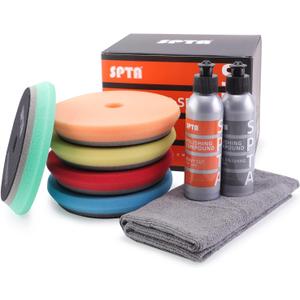 SPTA HD Buffing Polishing Pads, 6 Inch Orbital Buffer Pads Hook and Loop Buffing Pads, Foam Polish Pad 5 Grits from Coarse to Fine for 6 Inch DA Rotary Polisher Compounding, Polishing and Waxing