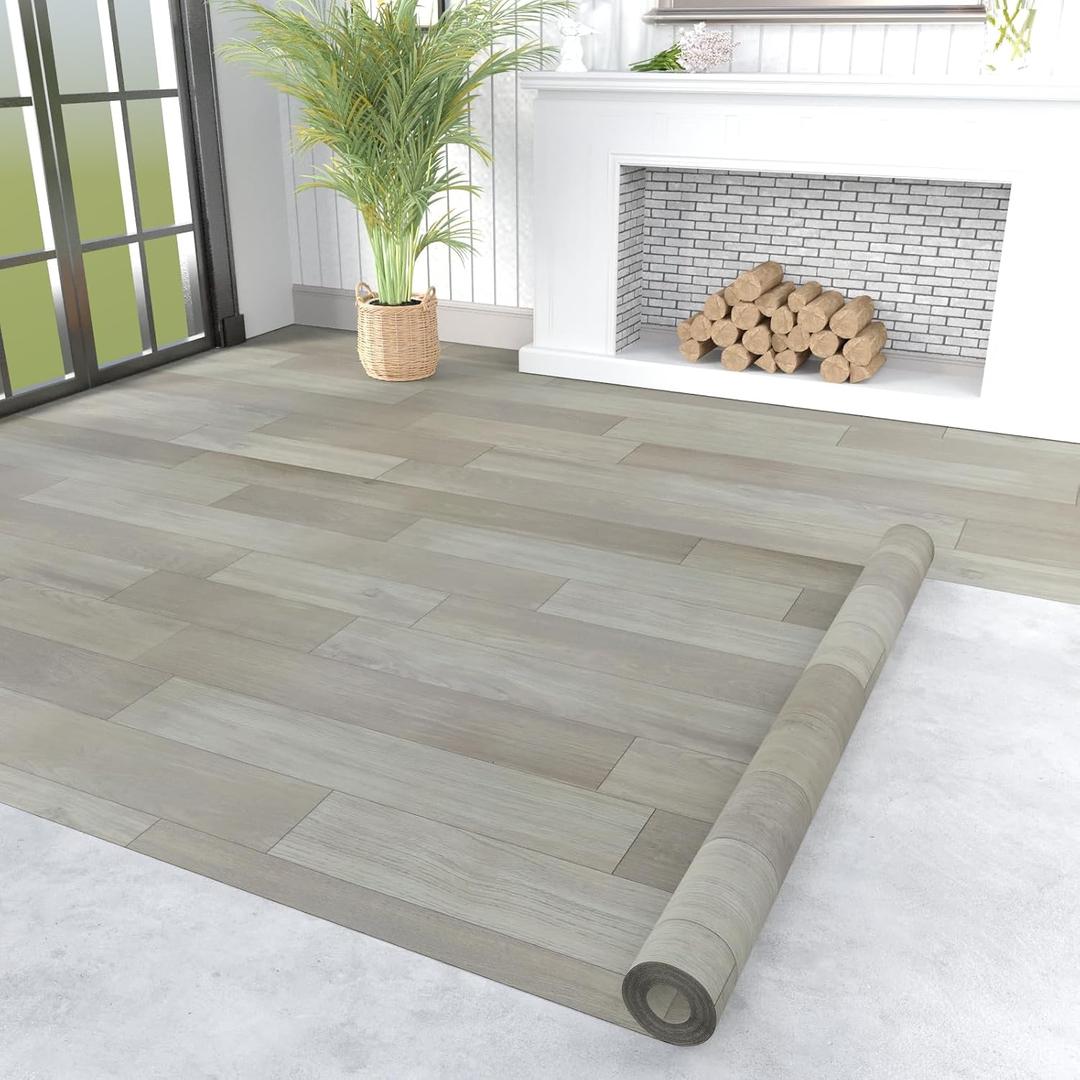 Vinyl Flooring Roll 107 sq.ft | 3'4"W x 32'10"L, PVC Leather-Like Linoleum Floor Covering, Waterproof Durable Heavy Vinyl, Easy to Install with Tape, Removable- No Adhesive Backing, Blocky Grey