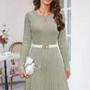OUGES 2025 Fall Sweater Dress for Women Crew Neck Long Sleeve Knit Lightweight Casual Dresses (Small, Gray Green)