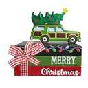 Uruney Merry Christmas Vacation Mini Wood Book Stacks, Xmas Classic Movie Car Tree Tiered Tray Decor, Funny Winter Holiday Decorative Wooden Sign, Farmhouse Rustic Shelf Table Home Decoration with Bow
